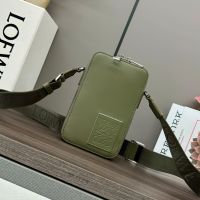 Loewe Vertical Crossbody Pocket with Jacquard Strap In Satin Calfskin Olive