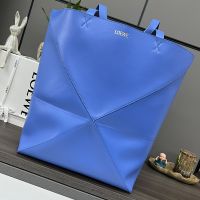 Loewe XL Puzzle Fold Tote In Shiny Calfskin Blue