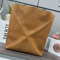 Loewe XL Puzzle Fold Tote In Suede Brown