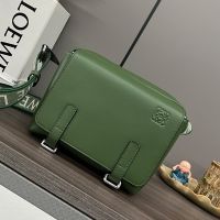 Loewe XS Military Messenger Bag with Jacquard Strap In Supple Smooth Calfskin Green